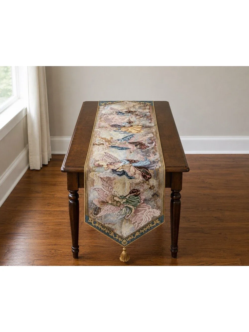 Lena Liu Angel  Of light Tapestry Table Runner Pointed Ends Tassels  Drycleaned